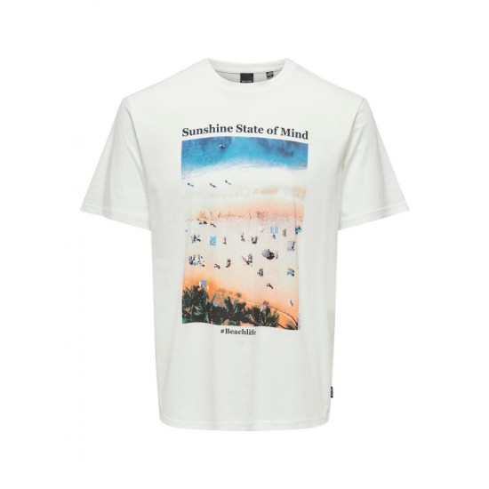 ONLY & SONS Ανδρικό Βαμβακερό T-shirt με Στάμπα Photoprint Tee 22028735-Cloud Dancer (Λευκό)