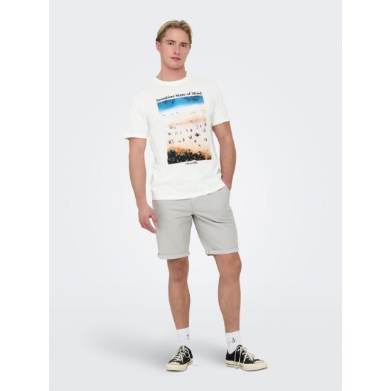 ONLY & SONS Ανδρικό Βαμβακερό T-shirt με Στάμπα Photoprint Tee 22028735-Cloud Dancer (Λευκό)