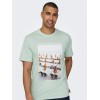 ONLY & SONS Ανδρικό Βαμβακερό T-shirt με Στάμπα Photoprint Tee 22028735-Surf Spray (Πράσινο/Μέντα)