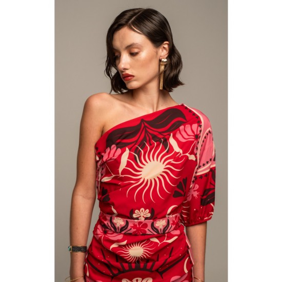 PEACE & CHAOS  PASSIONFLOWER ONE SHOULDER MINI DRESS S25953