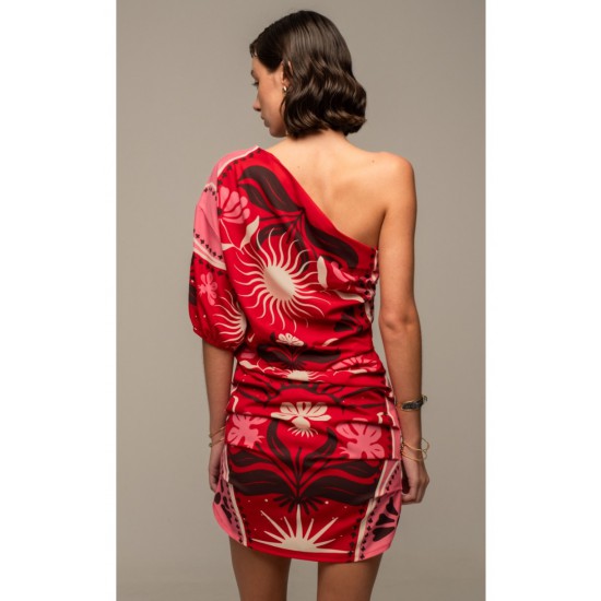 PEACE & CHAOS  PASSIONFLOWER ONE SHOULDER MINI DRESS S25953