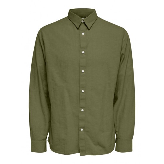 SELECTED Ανδρικό Πουκάμισο Λινό SLIMNEW-LINEN SHIRT LS CLASSIC 16079056-Olive Branch