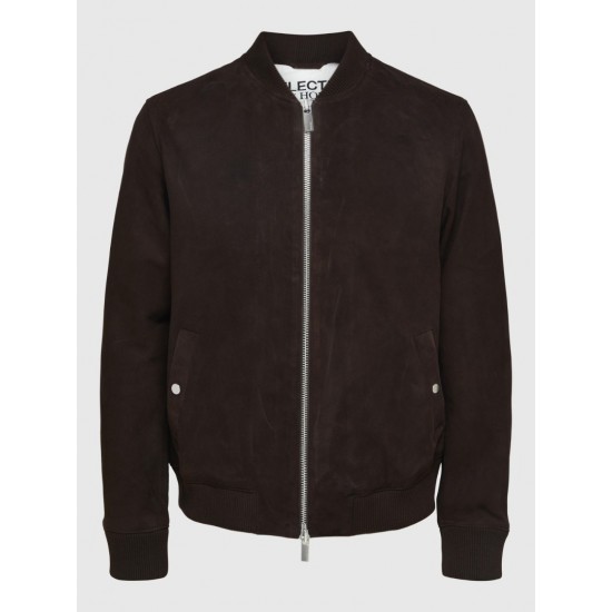 SELECTED Ανδρικό Δερμάτινο Μπουφάν Suede Bomber Leather Jacket 16085746-Brown (Καφέ)