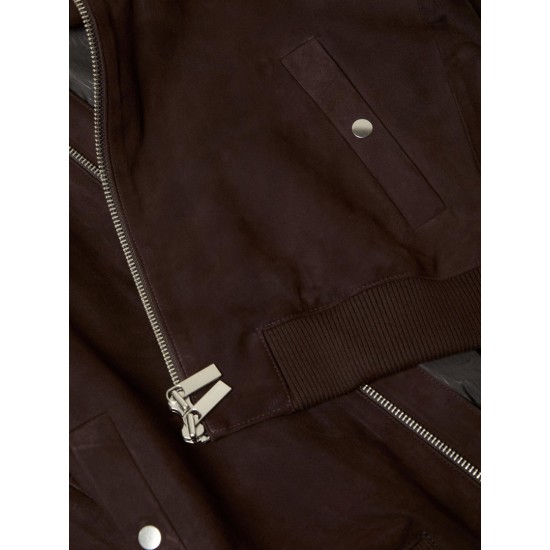 SELECTED Ανδρικό Δερμάτινο Μπουφάν Suede Bomber Leather Jacket 16085746-Brown (Καφέ)