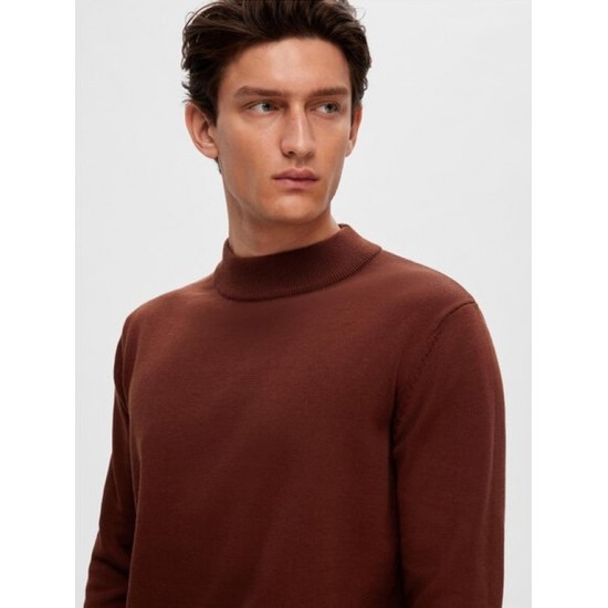 SELECTED Ανδρικό Πλεκτό Λουπέτο LS Knit Mock Neck 16086643-Cherry Mahogany (Κεραμιδί)