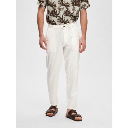 SELECTED Ανδρικό Λινό Παντελόνι Slimtape Brody Linen Pant 16087636-Cloud Dancer(Λευκό)