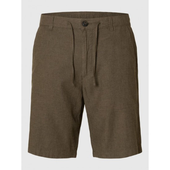 SELECTED Ανδρική Λινό Βερμούδα Brody Linen Shorts 16087638-Forest Night(Λαδί)
