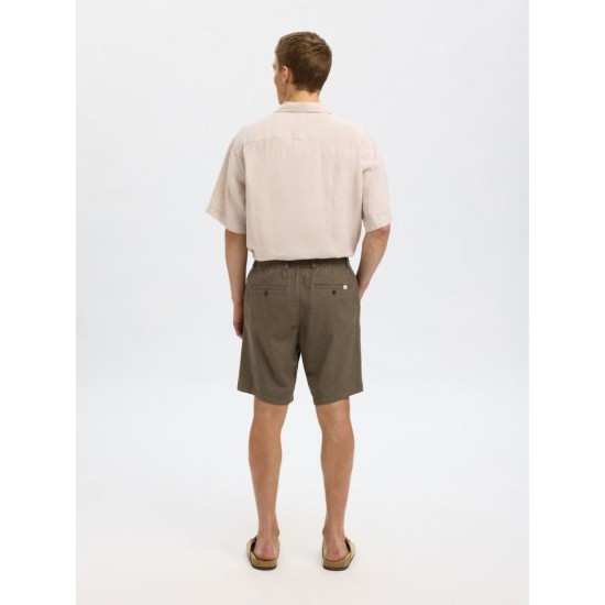 SELECTED Ανδρική Λινό Βερμούδα Brody Linen Shorts 16087638-Forest Night(Λαδί)