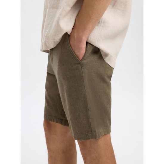 SELECTED Ανδρική Λινό Βερμούδα Brody Linen Shorts 16087638-Forest Night(Λαδί)