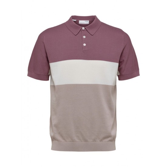 SELECTED Ανδρικό Κλώστινο Polo Μπλουζάκι MATTIS SS KNIT BLOCK POLO 16088615-Wistful Mauve Fog Mel / Cloud Dancer