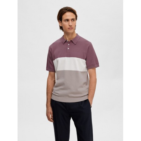 SELECTED Ανδρικό Κλώστινο Polo Μπλουζάκι MATTIS SS KNIT BLOCK POLO 16088615-Wistful Mauve Fog Mel / Cloud Dancer