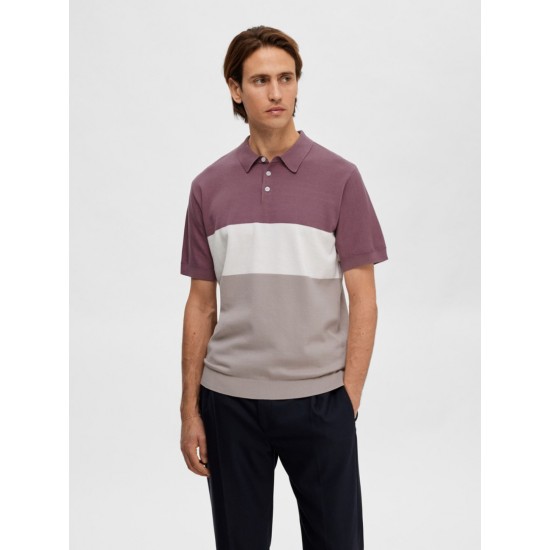 SELECTED Ανδρικό Κλώστινο Polo Μπλουζάκι MATTIS SS KNIT BLOCK POLO 16088615-Wistful Mauve Fog Mel / Cloud Dancer