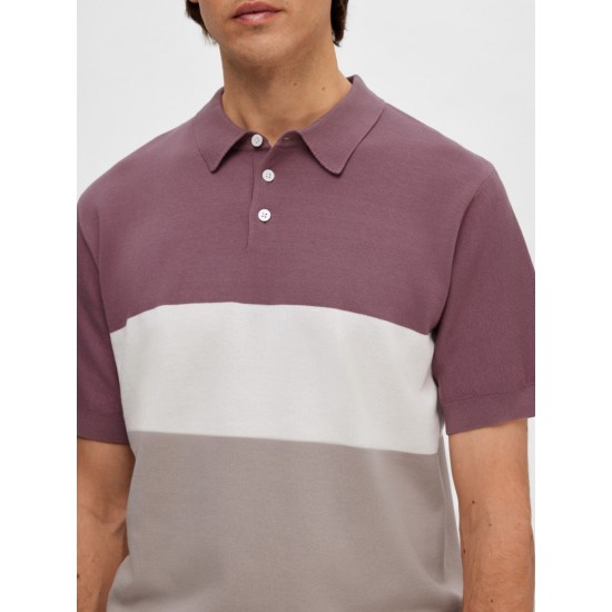 SELECTED Ανδρικό Κλώστινο Polo Μπλουζάκι MATTIS SS KNIT BLOCK POLO 16088615-Wistful Mauve Fog Mel / Cloud Dancer