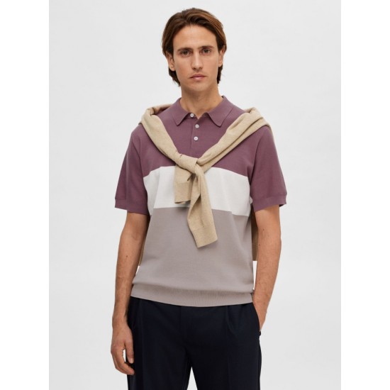 SELECTED Ανδρικό Κλώστινο Polo Μπλουζάκι MATTIS SS KNIT BLOCK POLO 16088615-Wistful Mauve Fog Mel / Cloud Dancer