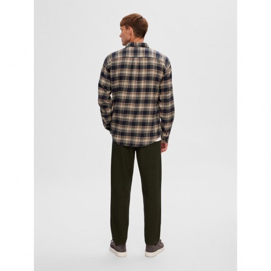 SELECTED Ανδρικό Πουκάμισο Καρό Regular Fit Flannel Shirt 16090884-Sugar Almond Checks (Μπεζ/Μπλε)