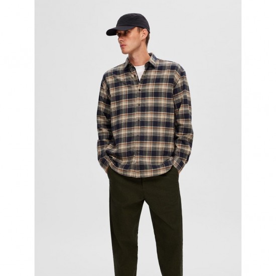 SELECTED Ανδρικό Πουκάμισο Καρό Regular Fit Flannel Shirt 16090884-Sugar Almond Checks (Μπεζ/Μπλε)