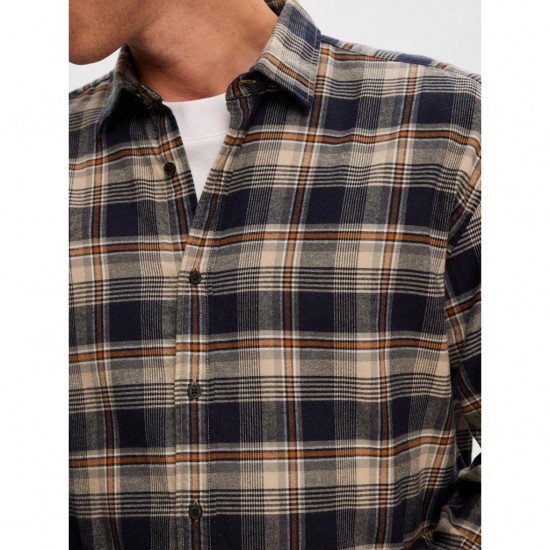 SELECTED Ανδρικό Πουκάμισο Καρό Regular Fit Flannel Shirt 16090884-Sugar Almond Checks (Μπεζ/Μπλε)