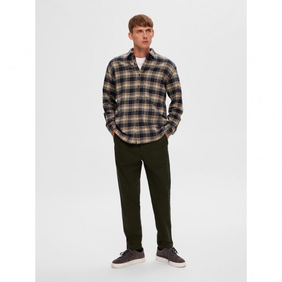 SELECTED Ανδρικό Πουκάμισο Καρό Regular Fit Flannel Shirt 16090884-Sugar Almond Checks (Μπεζ/Μπλε)