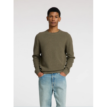 SELECTED Ανδρικό Βαμβακερό Πλεκτό Structure Crew Neck Regular Fit 16094385-Vetiver(Λαδί)