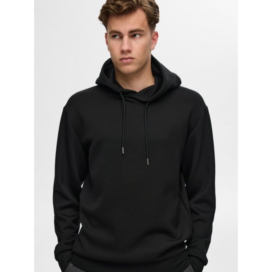 SELECTED Ανδρικό Φούτερ Μονόχρωμο Technical Casual Hoodie Regular Fit 16094482-Black (Μαύρο)