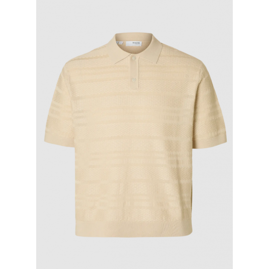SELECTED Ανδρικό Κλώστινο SS Knit Relaxed Structure Polo 16097574-Oatmeal (Μπεζ)