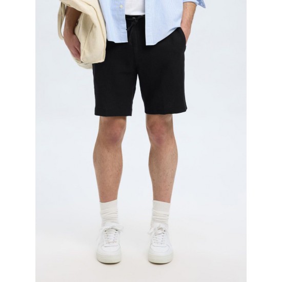 SELECTED Ανδρική Λινό Βερμούδα Leroy Sun Shorts 16097604-Black (Μαύρο)