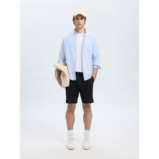SELECTED Ανδρική Λινό Βερμούδα Leroy Sun Shorts 16097604-Black (Μαύρο)