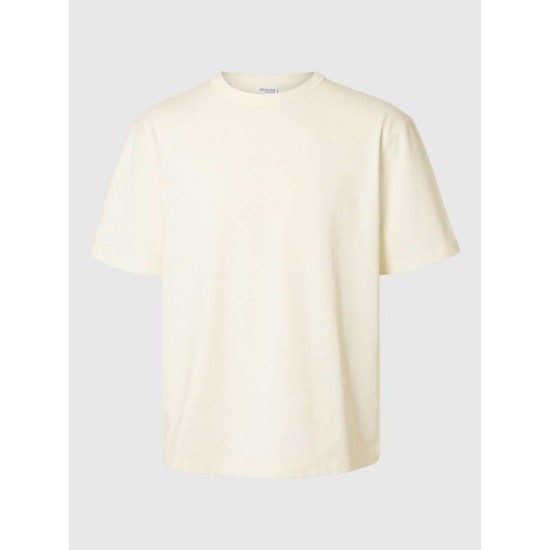 SELECTED Ανδρικό T-shirt Relaxed Fit SS O-NECK TEE 16097650-Egret (Εκρού)
