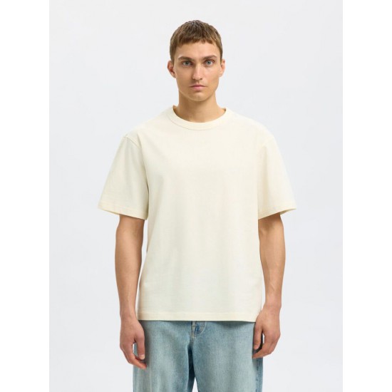 SELECTED Ανδρικό T-shirt Relaxed Fit SS O-NECK TEE 16097650-Egret (Εκρού)