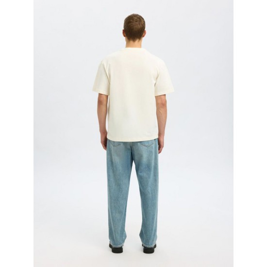 SELECTED Ανδρικό T-shirt Relaxed Fit SS O-NECK TEE 16097650-Egret (Εκρού)