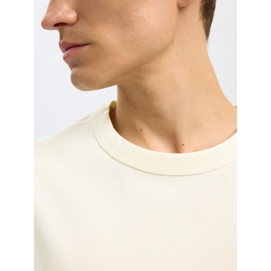 SELECTED Ανδρικό T-shirt Relaxed Fit SS O-NECK TEE 16097650-Egret (Εκρού)