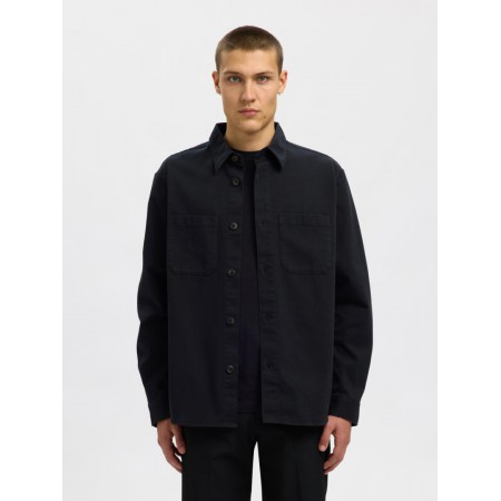 SELECTED Ανδρικό Βαμβακερό Πουκάμισο Twill Overshirt Regular Fit 16098211-Black (Μαύρο)