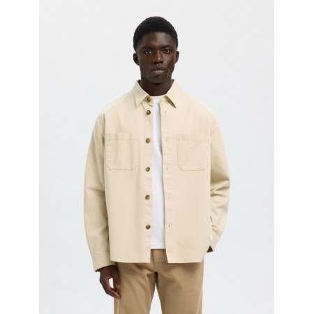 SELECTED Ανδρικό Βαμβακερό Πουκάμισο Twill Overshirt Regular Fit 16098211-Oatmeal (Μπεζ)