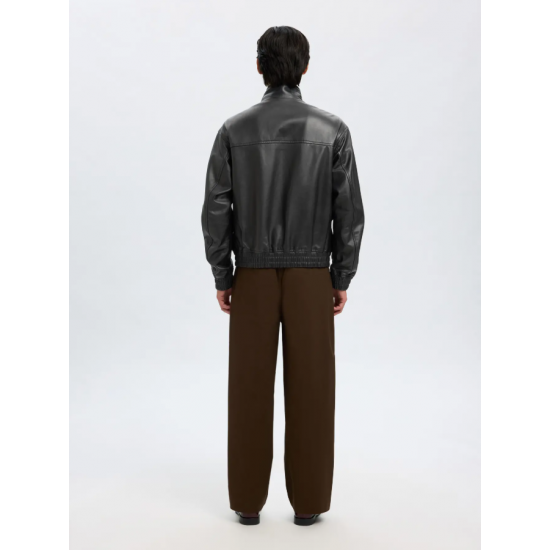 SELECTED Ανδρικό Δερμάτινο Μπουφάν Regular Fit Leather Bomber Jacket 16098284-Black (Μαύρο)