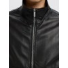 SELECTED Ανδρικό Δερμάτινο Μπουφάν Regular Fit Leather Bomber Jacket 16098284-Black (Μαύρο)
