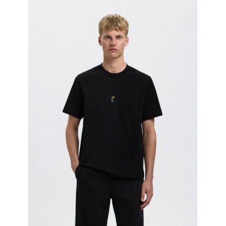 SELECTED Ανδρικό Βαμβακερό T-shirt Regular Fit Backprint 16098577-Black (Μαύρο)