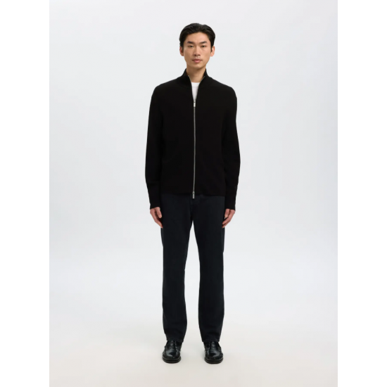 SELECTED Ανδρική Πλεκτή Ζακέτα Relaxed Fit Zip Cardigan 16099572-Black (Μαύρο)