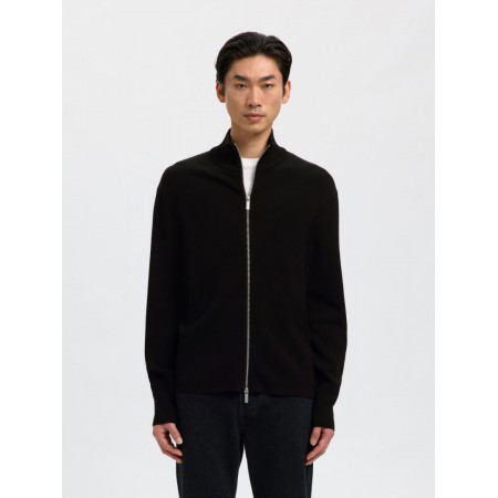 SELECTED Ανδρική Πλεκτή Ζακέτα Relaxed Fit Zip Cardigan 16099572-Black (Μαύρο)