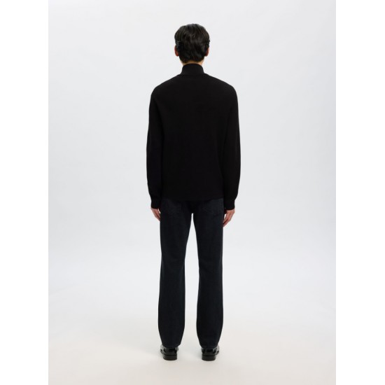 SELECTED Ανδρική Πλεκτή Ζακέτα Relaxed Fit Zip Cardigan 16099572-Black (Μαύρο)