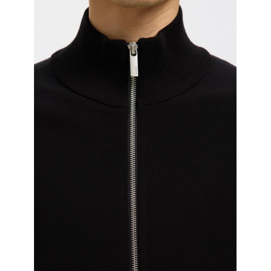 SELECTED Ανδρική Πλεκτή Ζακέτα Relaxed Fit Zip Cardigan 16099572-Black (Μαύρο)