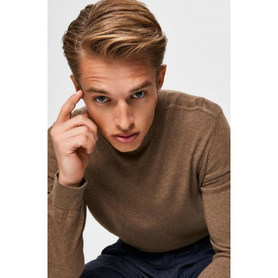 SELECTED Ανδρικό Πουλόβερ Βαμβακερό Regular Fit 16074682-Teak (Καφέ)