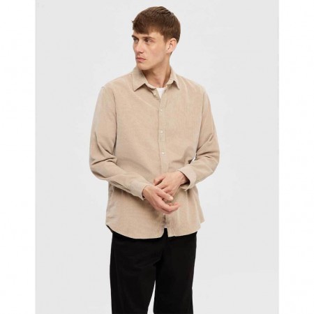 SELECTED Ανδρικό Πουκάμισο Κοτλέ Reg Fit Cord Shirt 16090182-Oatmeal (Μπεζ)	