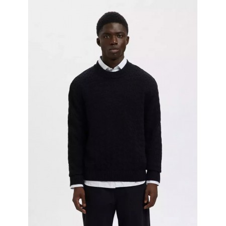 SELECTED Ανδρικό Βαμβακερό Πλεκτό Relaxed Fit Crew Neck Knit 16098365-Black (Μαύρο)