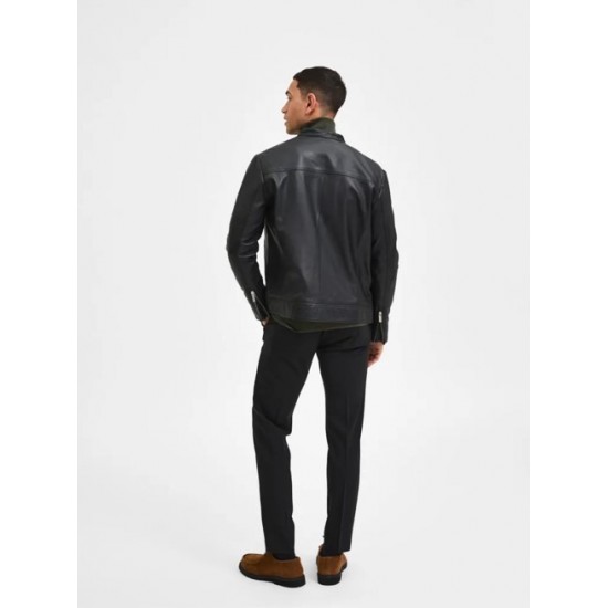 SELECTED Ανδρικό Δερμ΄άτινο Μπουφάν Classic Leather Jacket 16085745-Black (Μαύρο)