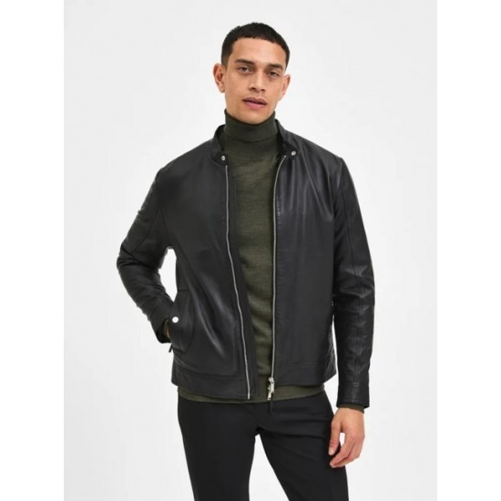 SELECTED Ανδρικό Δερμ΄άτινο Μπουφάν Classic Leather Jacket 16085745-Black (Μαύρο)