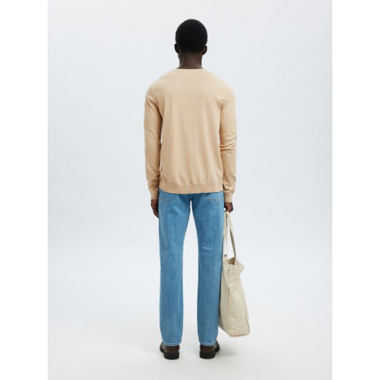 SELECTED Ανδρικό Πουλόβερ Βαμβακερό Regular Fit 16074682-Oatmeal (Μπεζ)