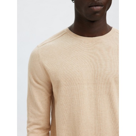 SELECTED Ανδρικό Πουλόβερ Βαμβακερό Regular Fit 16074682-Oatmeal (Μπεζ)
