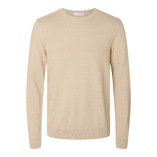 SELECTED Ανδρικό Πουλόβερ Βαμβακερό Regular Fit 16074682-Oatmeal (Μπεζ)
