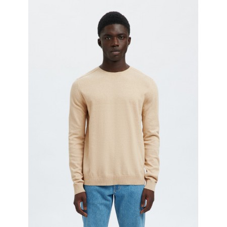 SELECTED Ανδρικό Πουλόβερ Βαμβακερό Regular Fit 16074682-Oatmeal (Μπεζ)