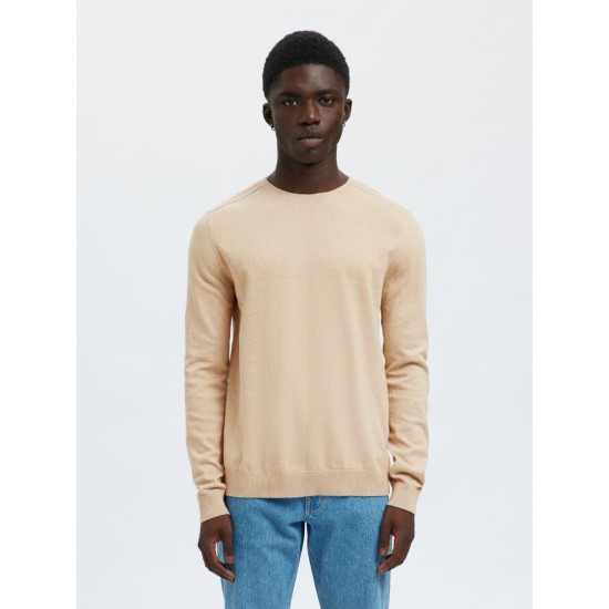 SELECTED Ανδρικό Πουλόβερ Βαμβακερό Regular Fit 16074682-Oatmeal (Μπεζ)